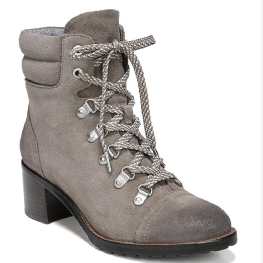 Women's Gray Suede Lace-Up Ankle Bootie Eyelet Block Heel Round Toe 9 M